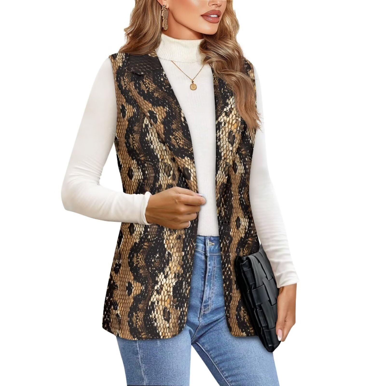 Womens Blazer Suit Vest Sleeveless Waistcoat Single Button Tops Long Casual Chic Jacket for Work Business Outfit