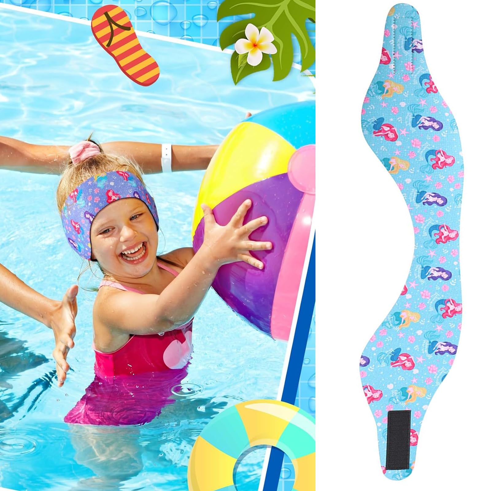 Diadema de Natación para Niños,2 Pcs Diademas para Piscina Infantil,Neopreno Banda Elástica para la Oreja con tapón de Oreja,Pinza de Nariz para Buceo, Piscina, Duchas y Deportes