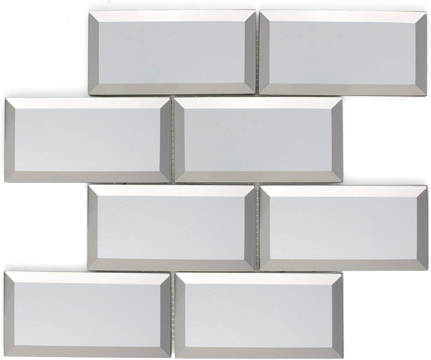 TRBMG-01 3x6 Silver Foil Paper Back Grey Glass Subway Tile with Bevel Backsplash (10 Sheets)