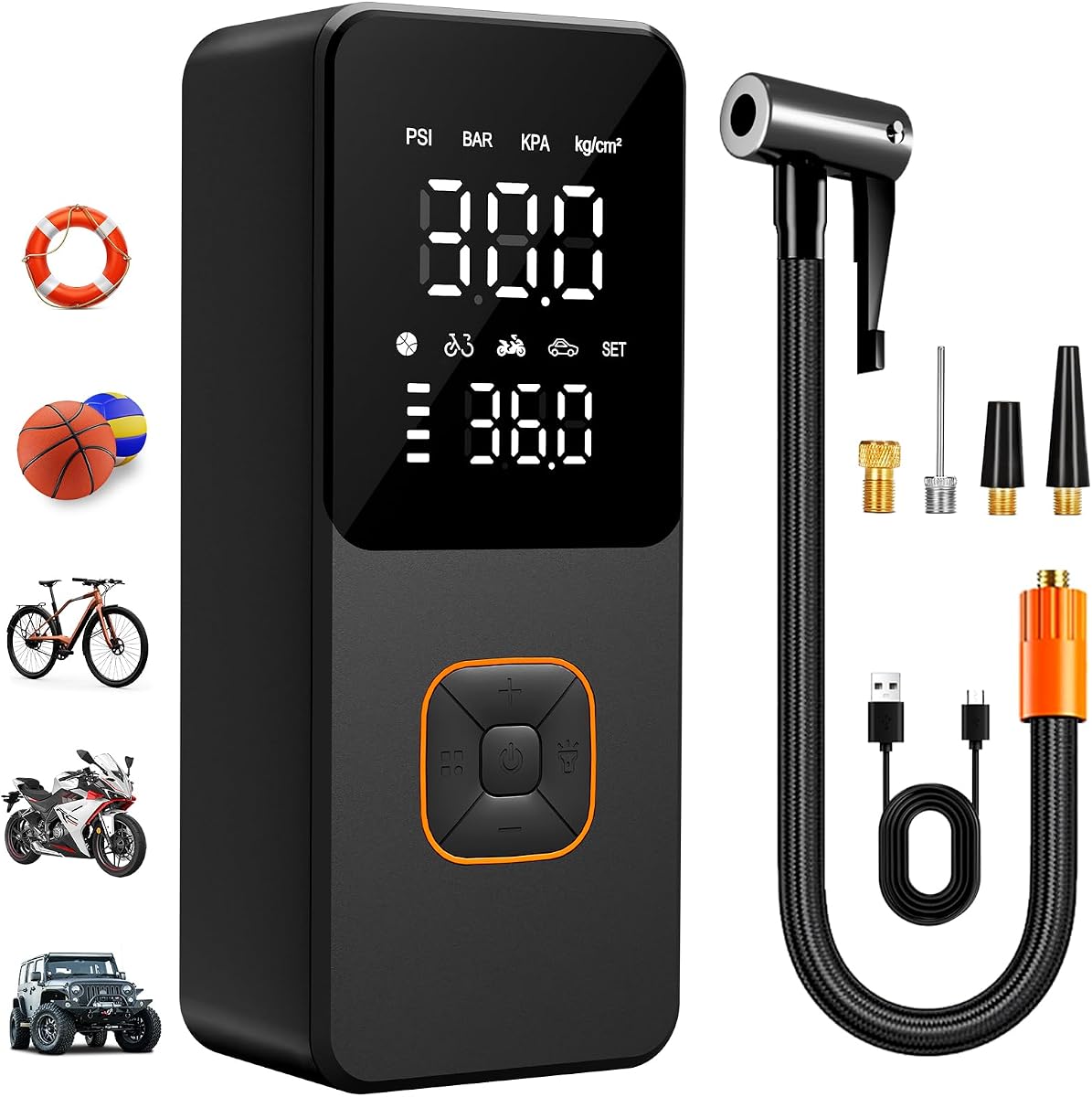 Tire Inflator Portable Air Compressor, Bike Pump with Gauge | 4000mAH, 150PSI, Fast Inflation, Auto Off, Easy Operation, LED Light, Portable Air Pump for Car Tires, Bike, Motocrycle,Balls
