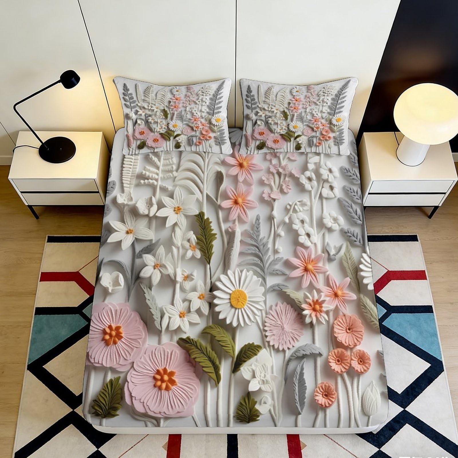 Pnayamiorkfel Style-8 3D Printed Floral Meadow Fitted Sheet Microfiber Soft Pastel Botanical Bed Cover For Bedroom Guest Room Mattress Decor 90X200x25cm