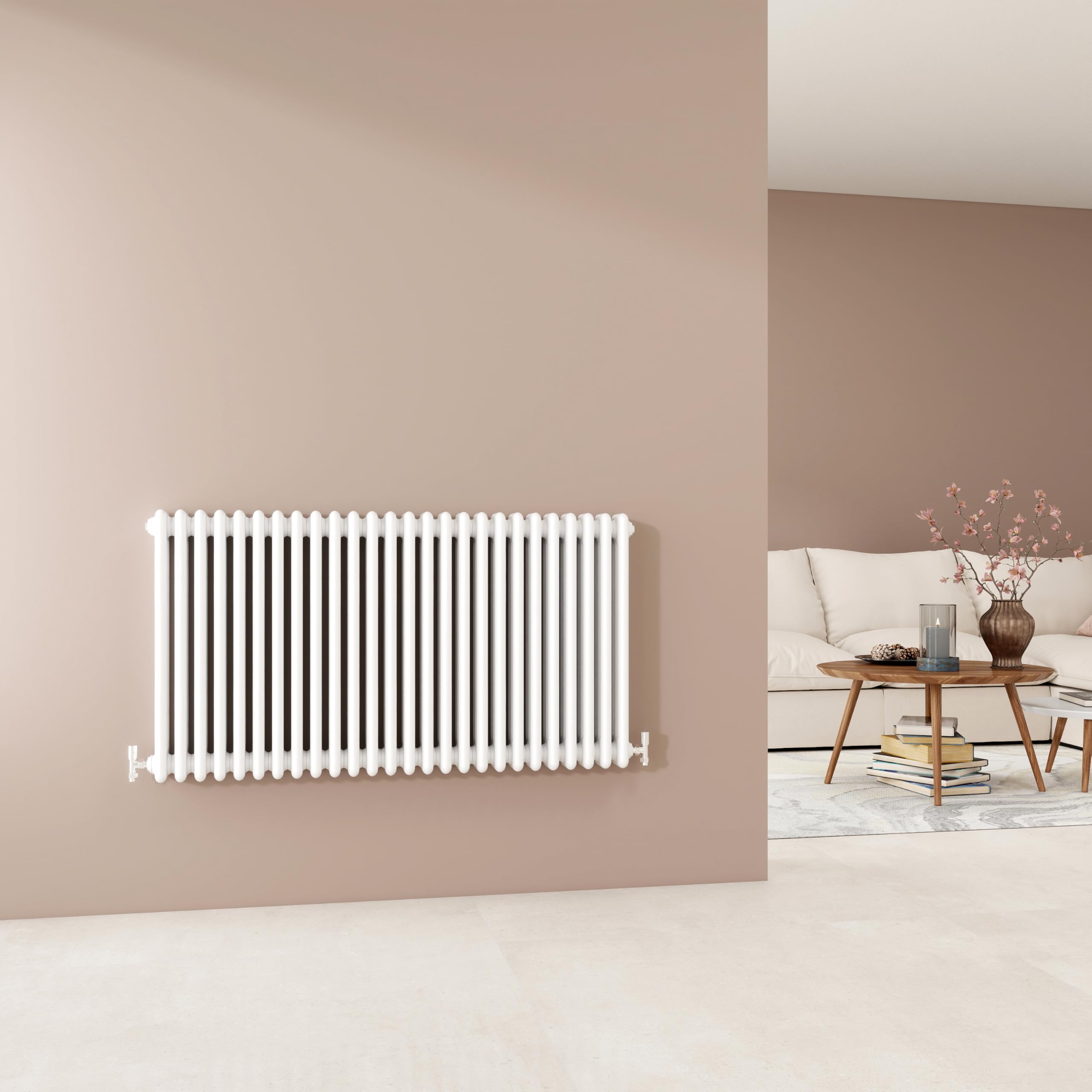 Traditional 3 Column Cast Iron Design Radiator, 600x1190mm Horizontal Gloss White Rads, Wall Mounted Central Heating Column Radiator, Suitable for Bathroom, Bedroom, Office, Stylish Hall Radiator