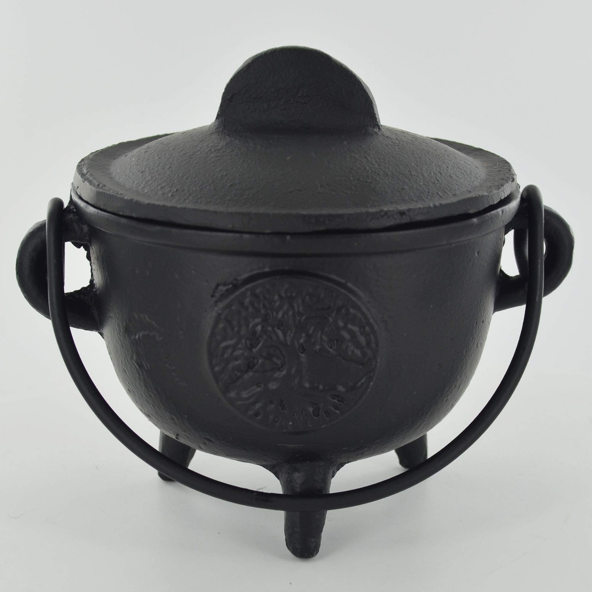 Caldero de hierro fundido, árbol de la vida, bruja mediana y accesorio mágico para pociones Wicca, regalo de neopaganismo, 12,5 cm de alto