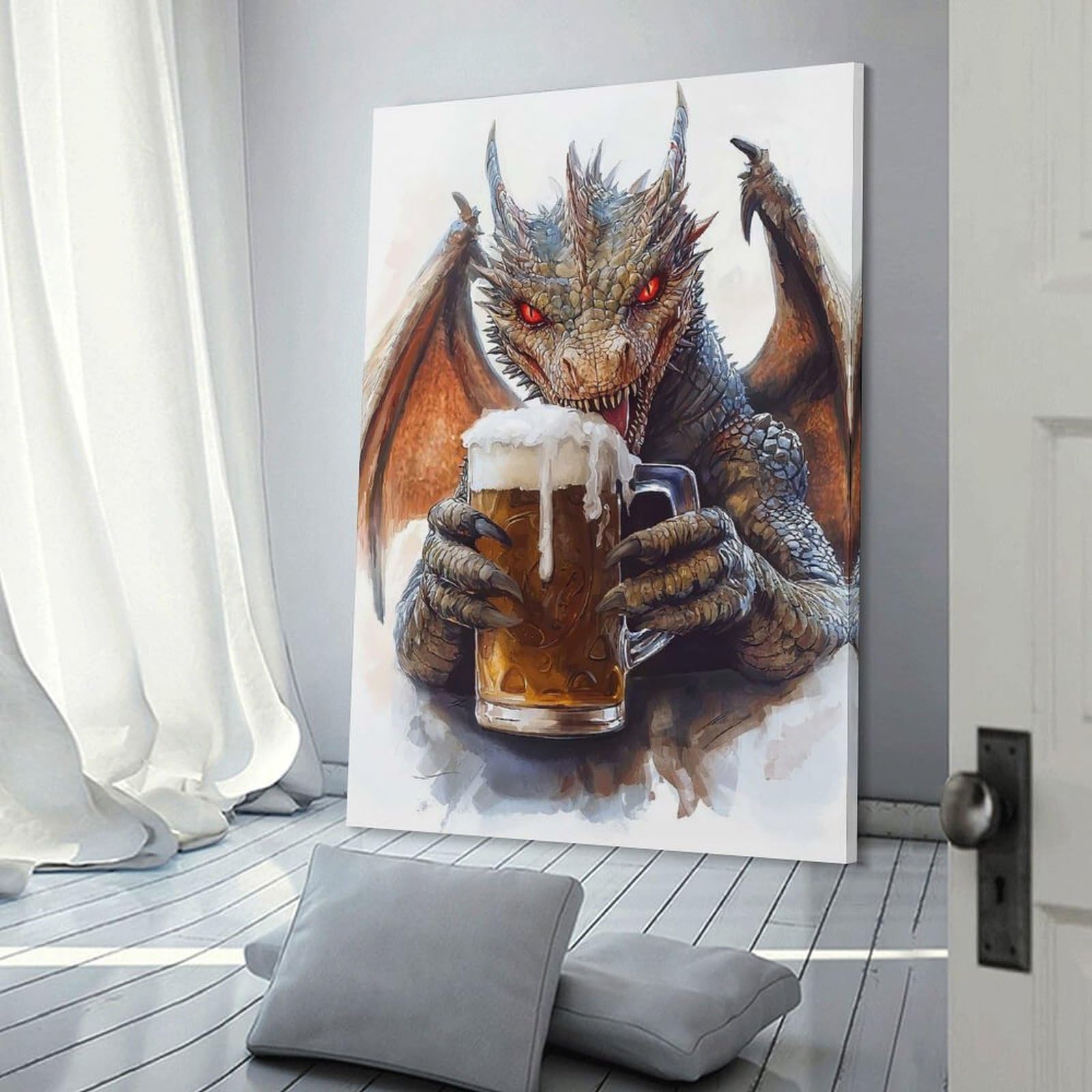 Junmoney Room Decor Wall Art Dragon Drinking Beer, 20x30inch(50x75cm), for Gallery Wall Decor And Room Displays, An Easy Match for Collected Prints