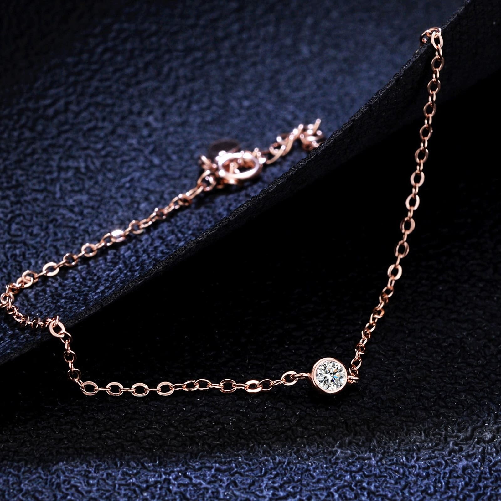 Pulsera para mujer de oro rosa de 9 K/14 K/18 K, clásica, pequeña pulsera con diamantes de oro real, brazalete de oro rosa Au 375/585/750