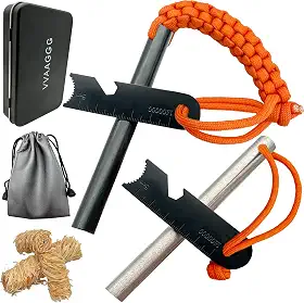 VVAAGG Kit de iniciante de fogo de pederneira e aço, Survivor, hastes de ferro de 9,5 cm e hastes de magnésio com alça de paracord