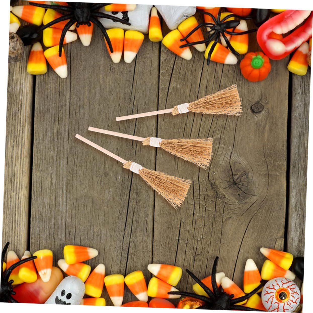 OFFSCH 12pcs Halloween Broom Miniature Broomstick Halloween Witch Broom Mini Witch Broomstick Mini Straw Brooms Mini House Broom Props Halloween Dollhouse Miniatures Decor Mini Broom Wood