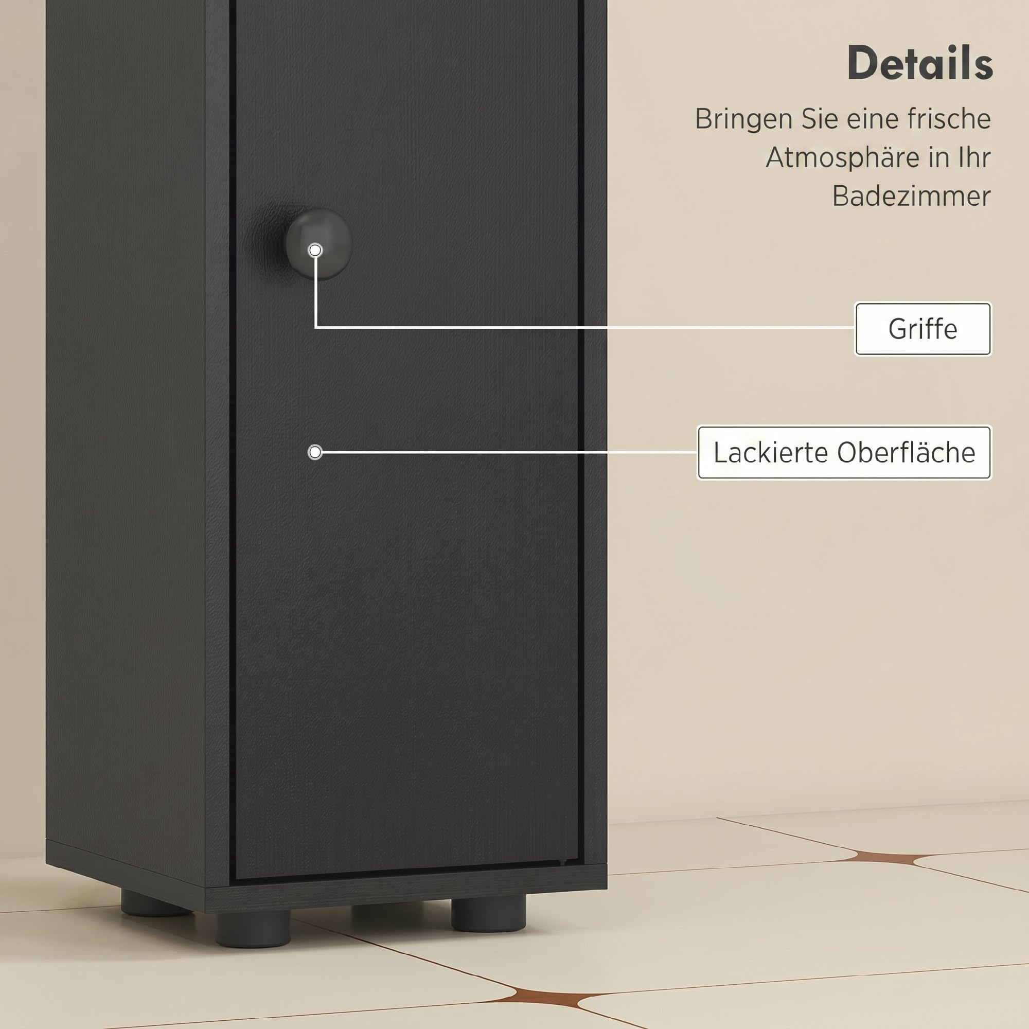 kleankin Badezimmerschrank schmal für kleine Räume 20 x 20 x 180 cm Schwarz