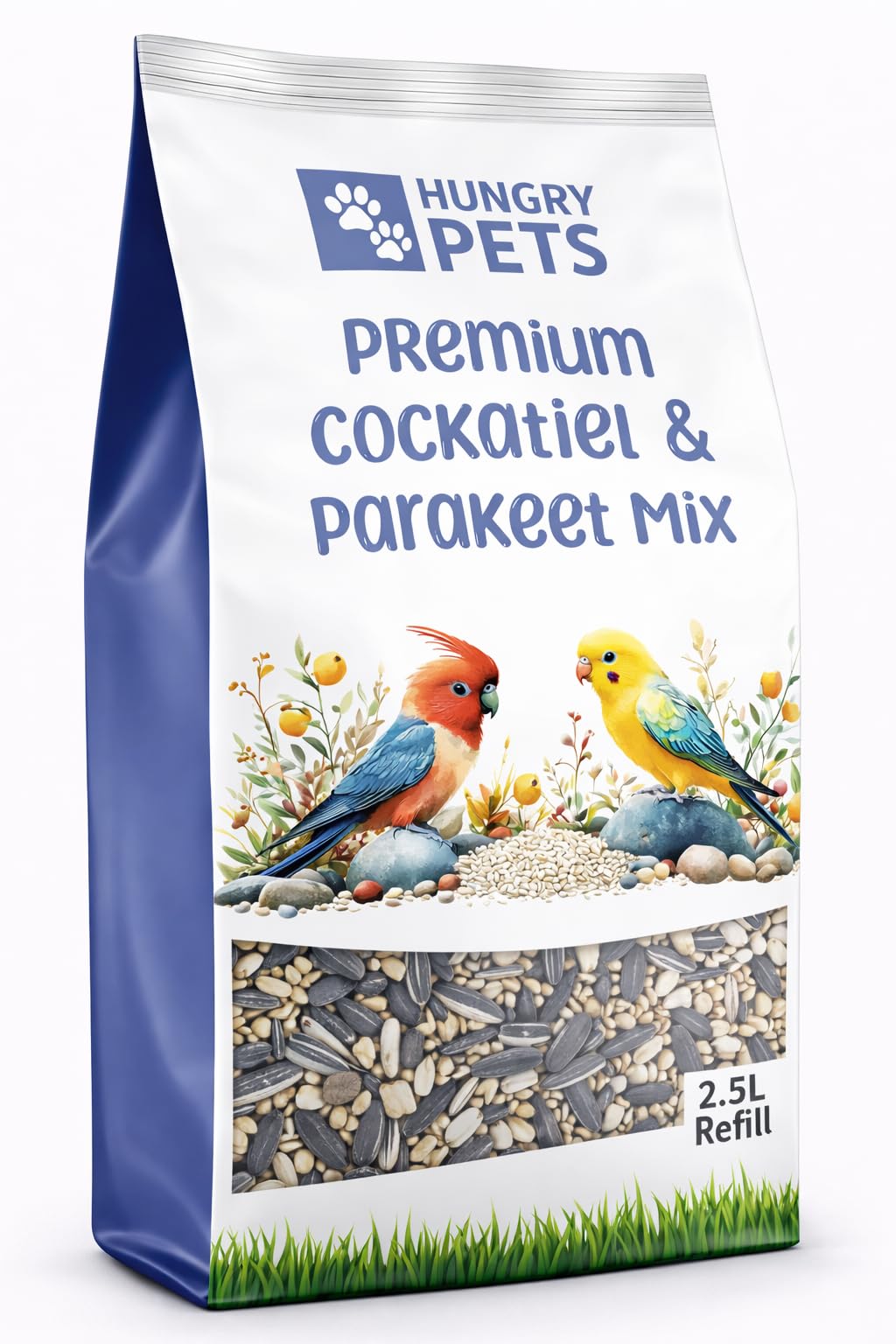 Hungry Pets Cockatiel and Parakeet seed Mix, 2.5L (2.5L Refill Bag)