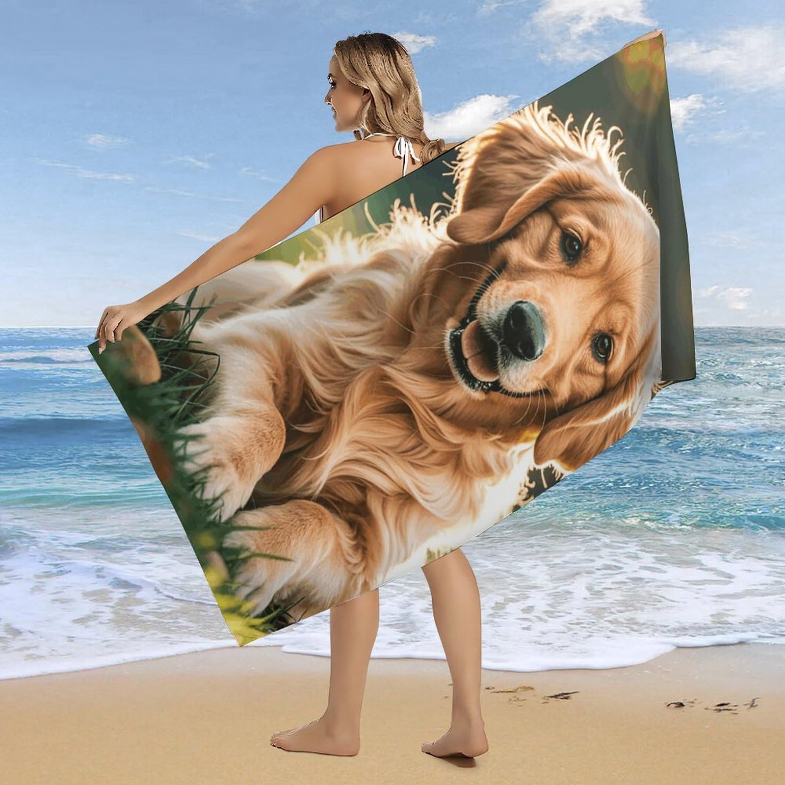 CafePress Golden Retriever Beach Towel - Super Soft & Absorbent 30x60 Inch Pool Towel With Fun Dog Design