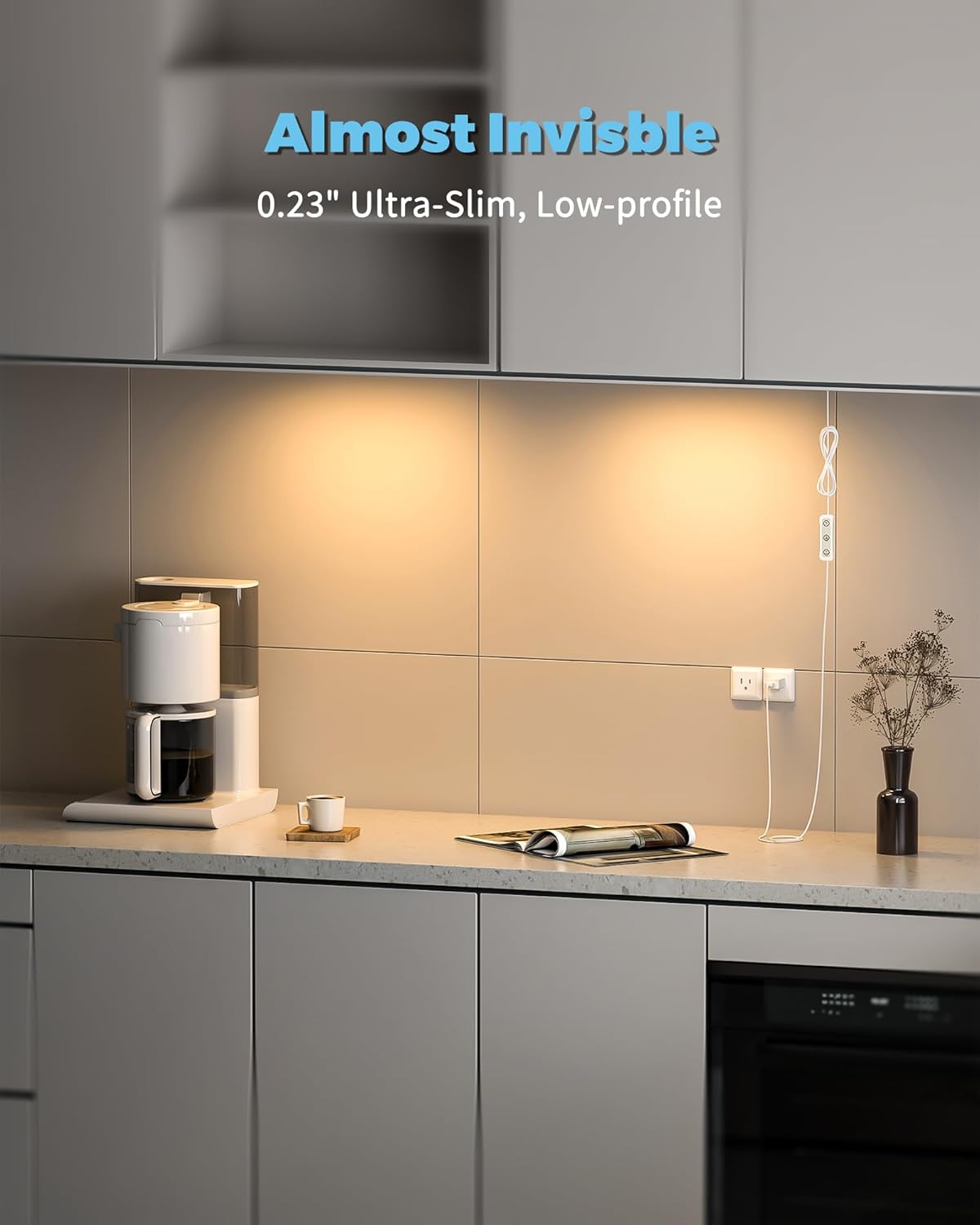 ASOKO HOME Dimmable USB Under Cabinet Lights - 3 Pack 12" Linkable LED Strips, 2700K Warm White for Kitchen, Desk, Workbench