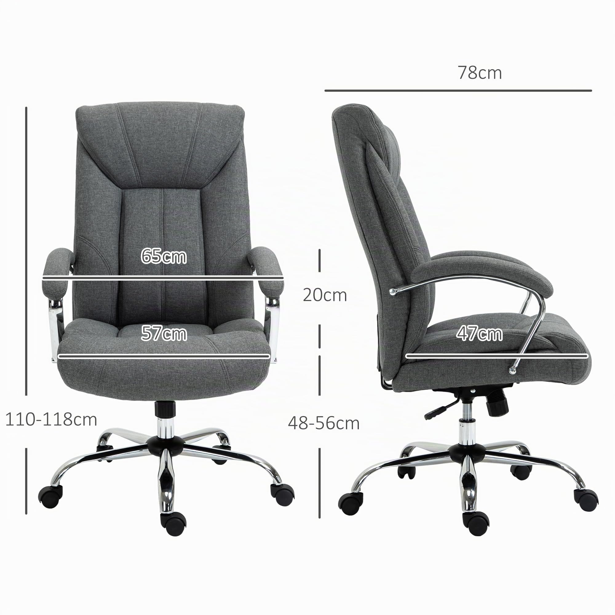 Vinsetto Bürostuhl mit Wippfunktion Kopfstütze Grau 65 x 78 x 110-118 cm