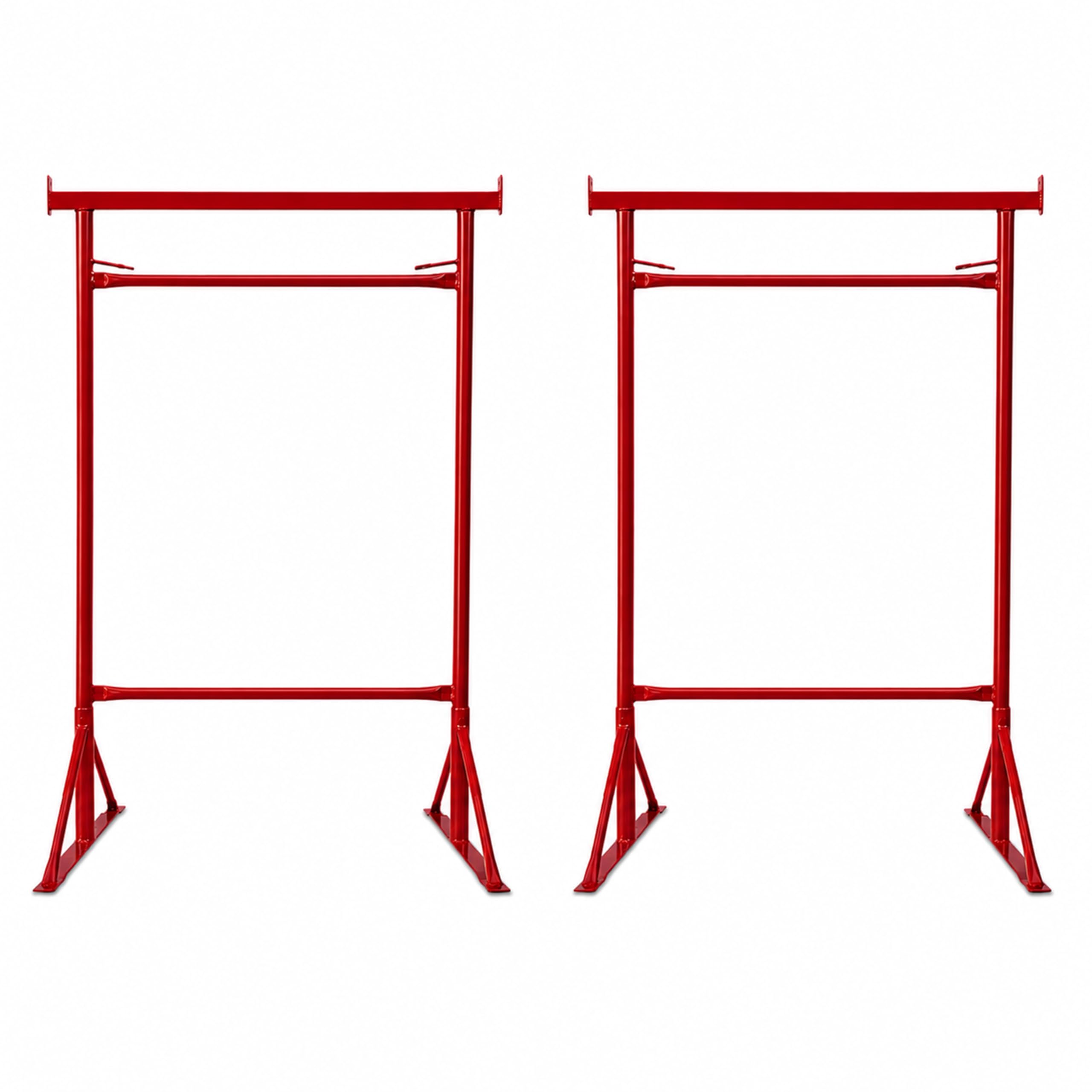 Mighty Products Red 2X Size.4 Adjustable Steel Trestle Stands 1.32M-2.22M, Heavy Duty Folding Sawhorse Workbench Support Frame For Woodworking Construction Garage