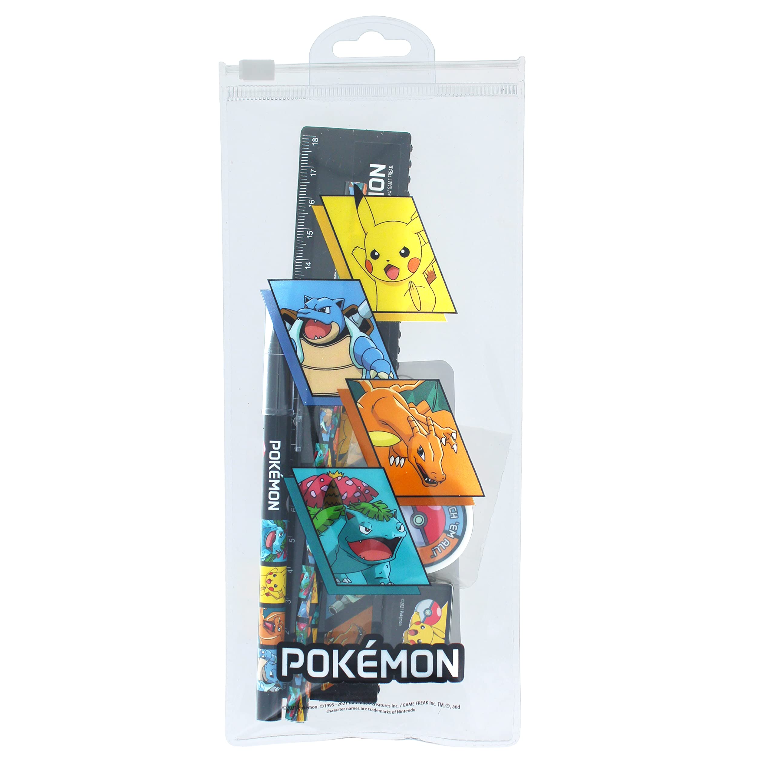 Pokemon Stationery Set | Includes Ziplock Wallet, 18cm Ruler, Ballpen, Pencil, Eraser & Sharpener