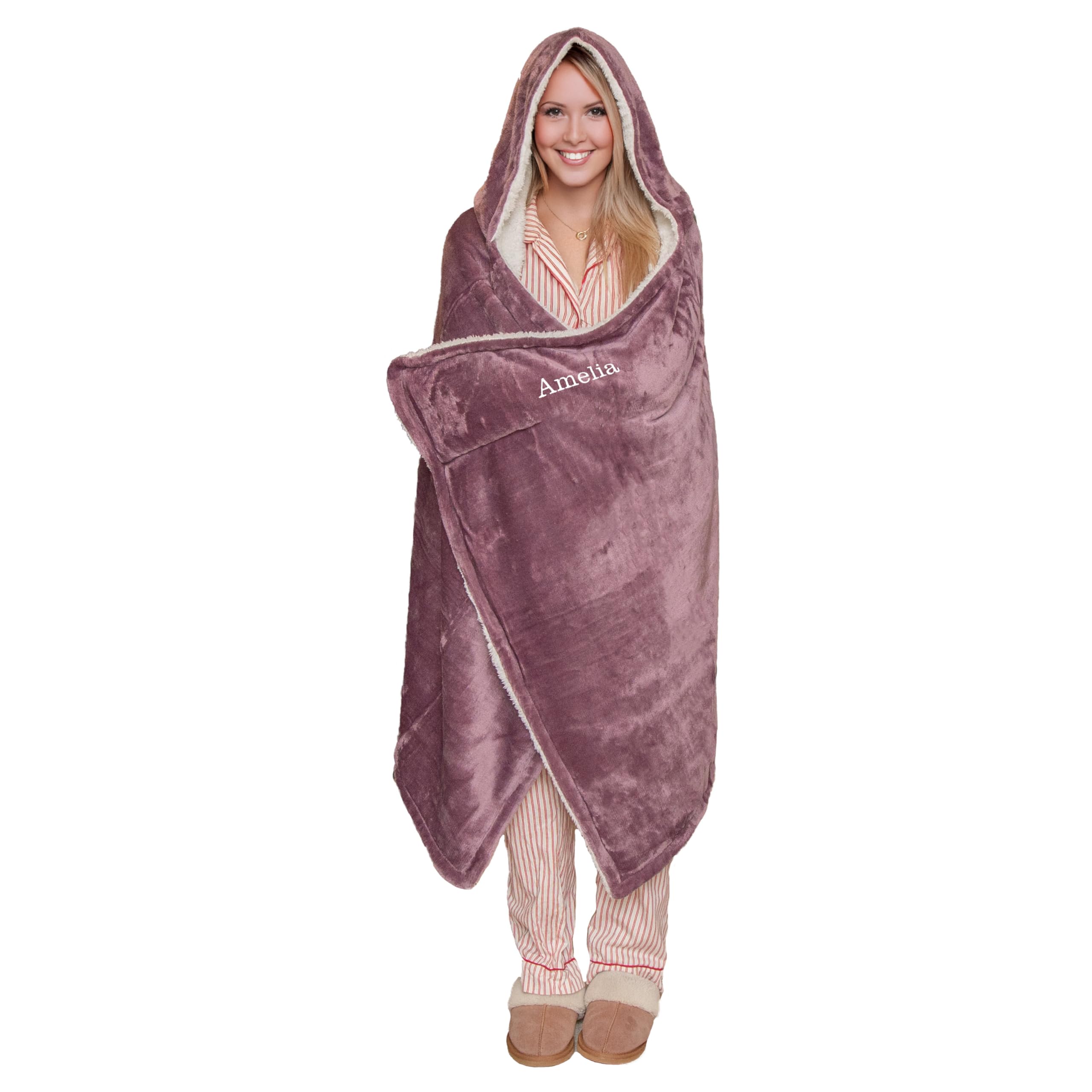 aztex Personalised Hooded Sherpa Blanket, Blanket with Hood, 90cm x 185cm