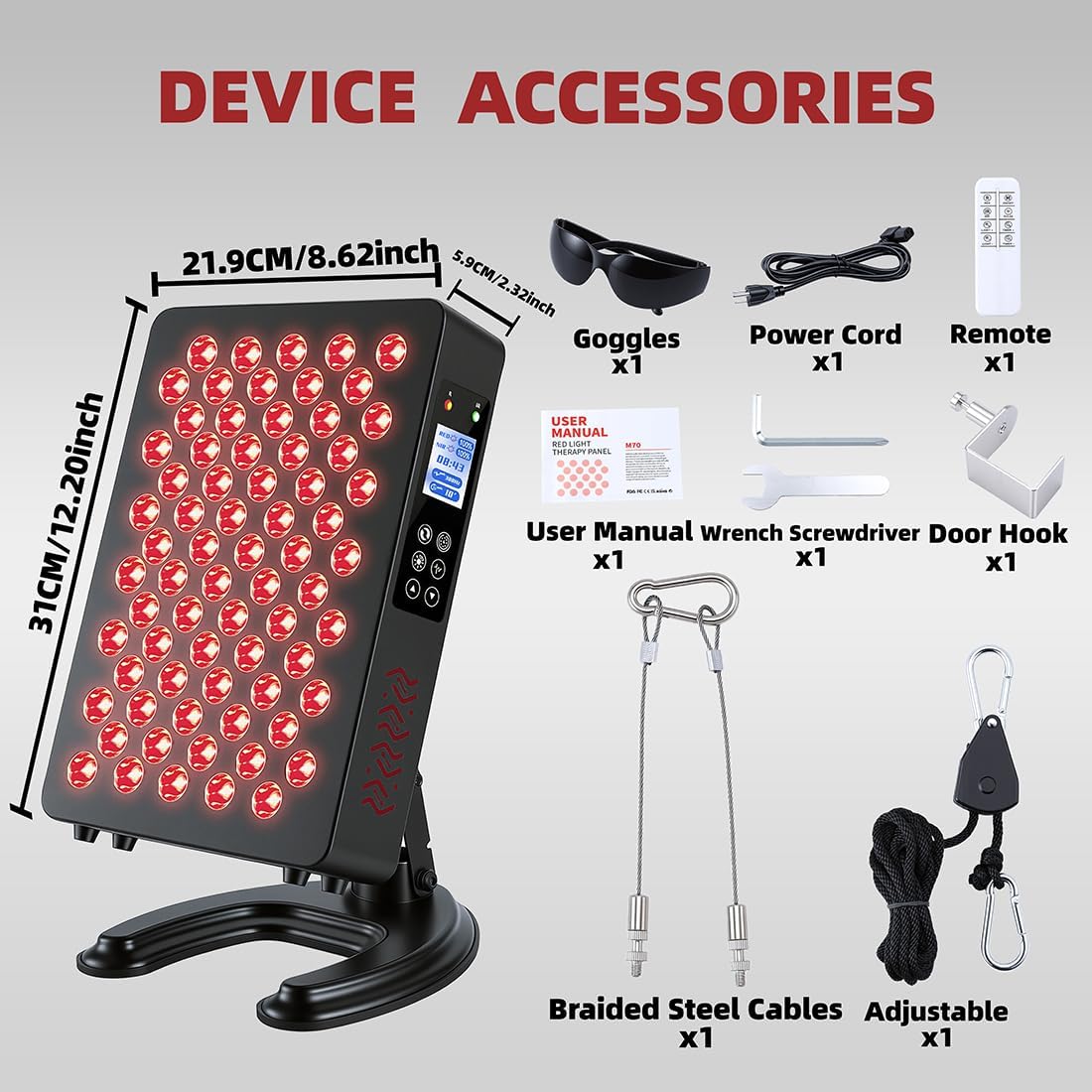 Red Light Therapy Panel with Adjustable 180° Stand – 630nm 660nm 810nm 850nm Near Infrared LED Light for Face & Body – High Irradiance Full-Body Coverage for Skin Care, Muscle Recovery & Joint Comfort