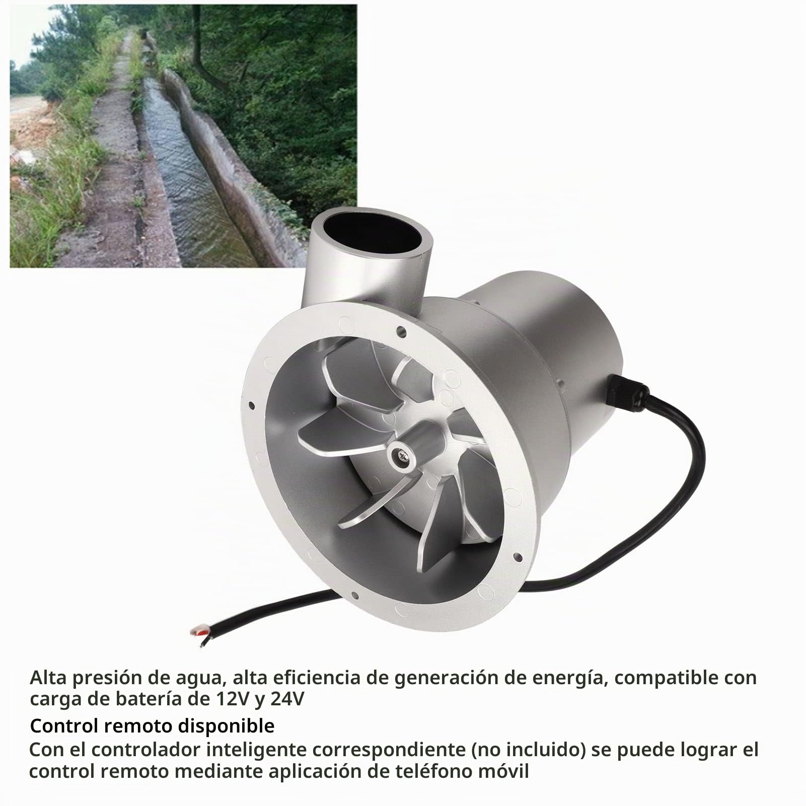 Turbina de Agua, Imán Permanente Motor Sin Escobillas Con Control Remoto, Hidro Generador 12V 24V Para Carga de Batería, Micro Hidroeléctrico Para Jardín (SJ18C)