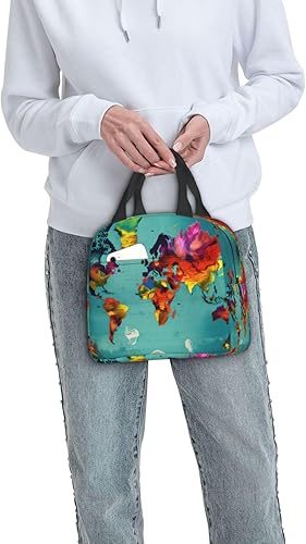 Miniatura 9 de Lonchera de trabajo, bolsa de almuerzo de viaje con mapa del mundo para mujeres y hombres, contenedor de almuerzo aislado reutilizable de gran