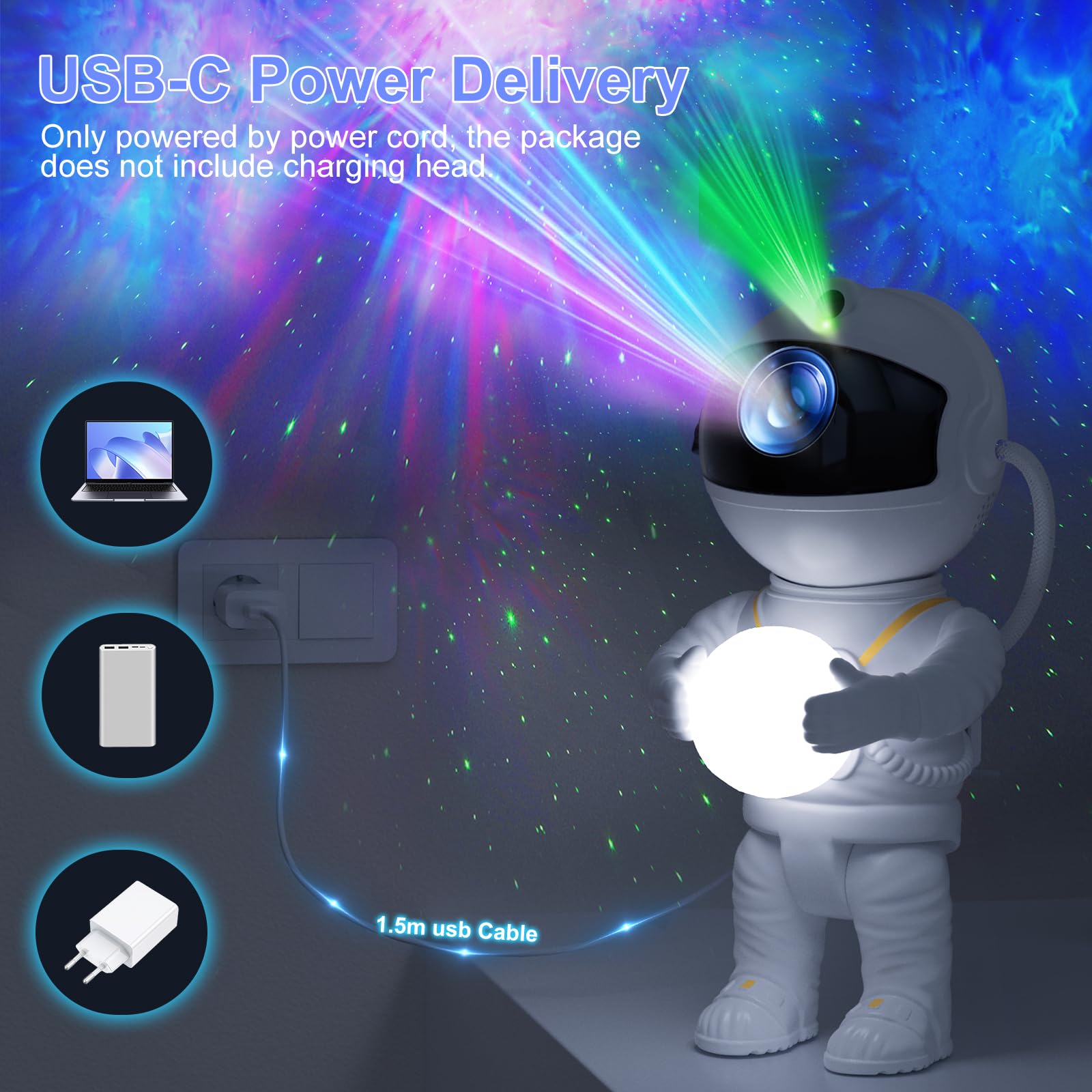 Proyector Estrellas, LED Astronauta Proyector Galaxia, 8 Modos de Luz Lámpara de Proyección, Rotación 360° y Control Remoto Proyector Luz de Noche para Dormitorio, Regalos para niño Adulto
