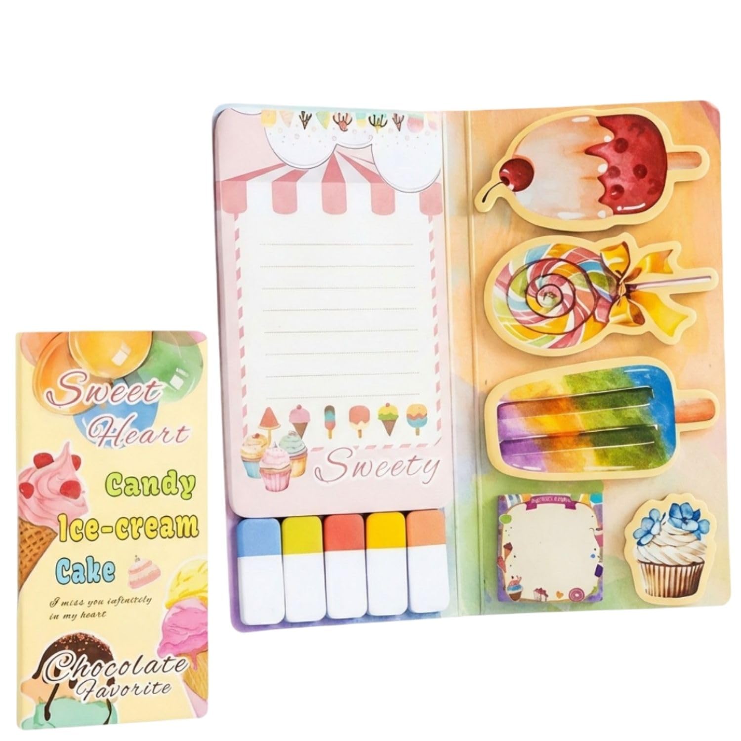 FunBlast Sweet & Candy Sticky Notes - 11 Sheets/440 Sticky Notes, Sticky Pad for Study, Point It Marker Stationery Items, Self-Adhesive Memo Pad, Planners and Memo Sticker (Multicolor)