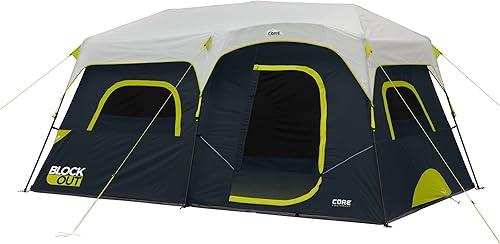 CORE Blackout Instant Cabin Tent  Large Family Pop Up Dark Room Tent with Easy Camp Setup  Included Storage Pockets for Outdoor Camping Accessories