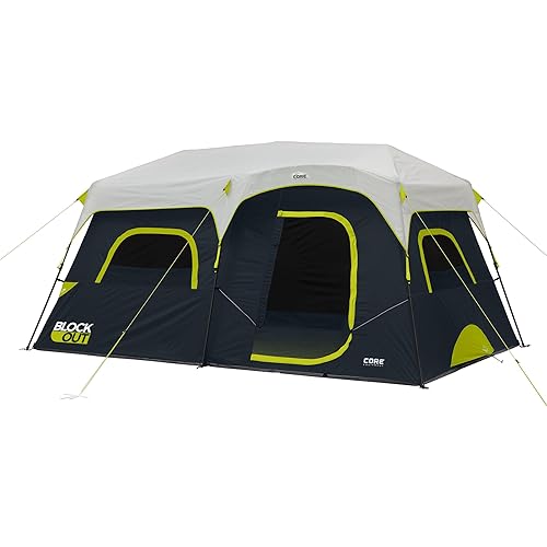 CORE Blackout Instant Cabin Tent | Large Family Pop Up Dark Room Tent with Easy Camp Setup | Included Storage Pockets for Outdoor Camping Accessories