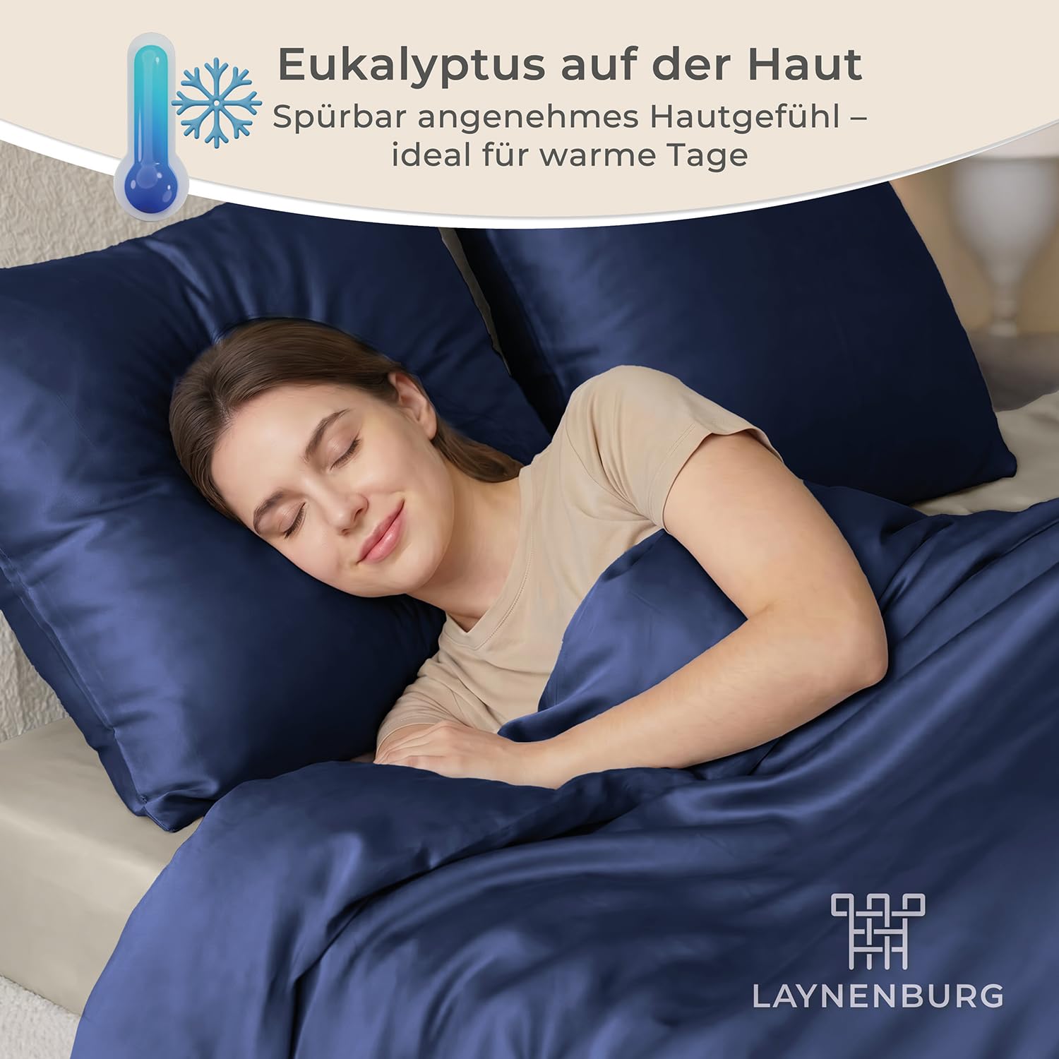 LAYNENBURG Premium Lyocell Bettwäsche in 135x200 + Kissenbezug 80x80 cm - 100% Lyocell Tencel aus u.a Eukalyptus – Oeko-TEX 100 - kühlende Sommer-Bettwäsche mit Reißverschluss (dunkelblau)