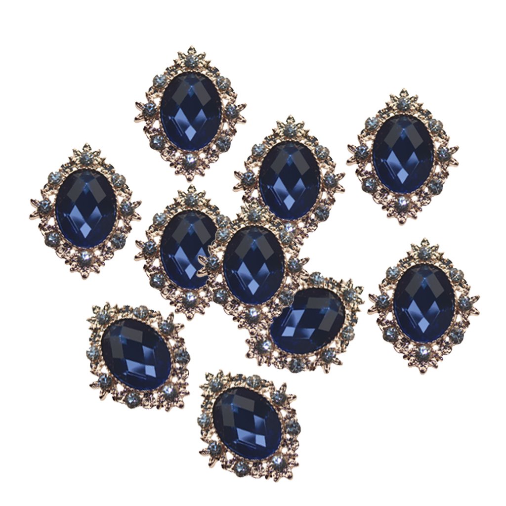 Colcolo 10pcs Rhinestone Cabochon Sewing Crystal Button for DIY Wedding Decor, Navy Blue, 30x25mm