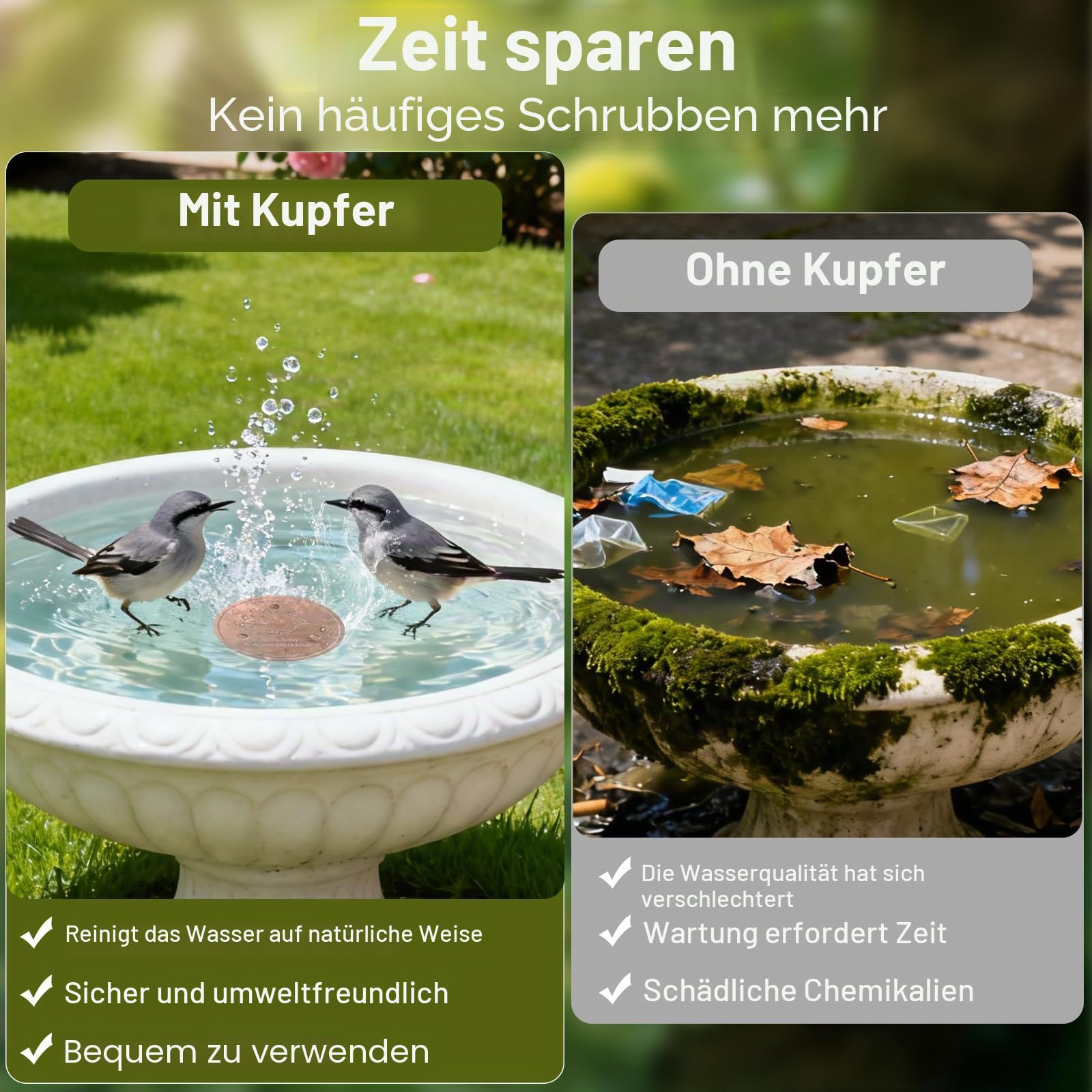 Vogeltränke Stehend mit Reinigungsscheibe, 80CM Metall Vintage Vogelbad, Außen Vogelbad für Garten, Abnehmbares Vogeldusche, Vogeltränke Winterfest Futter Wasserschale