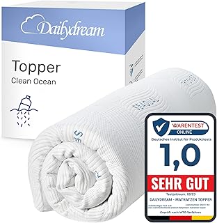 Dailydream Matratzen Topper 140x200cm | Memory Foam | 5cm hoch | Edition Clean Ocean, Model M | Zertifiziert & ergonomisch für unbequeme Matratze, Boxspringbett & Gästebett | Mattress Topper 140x200