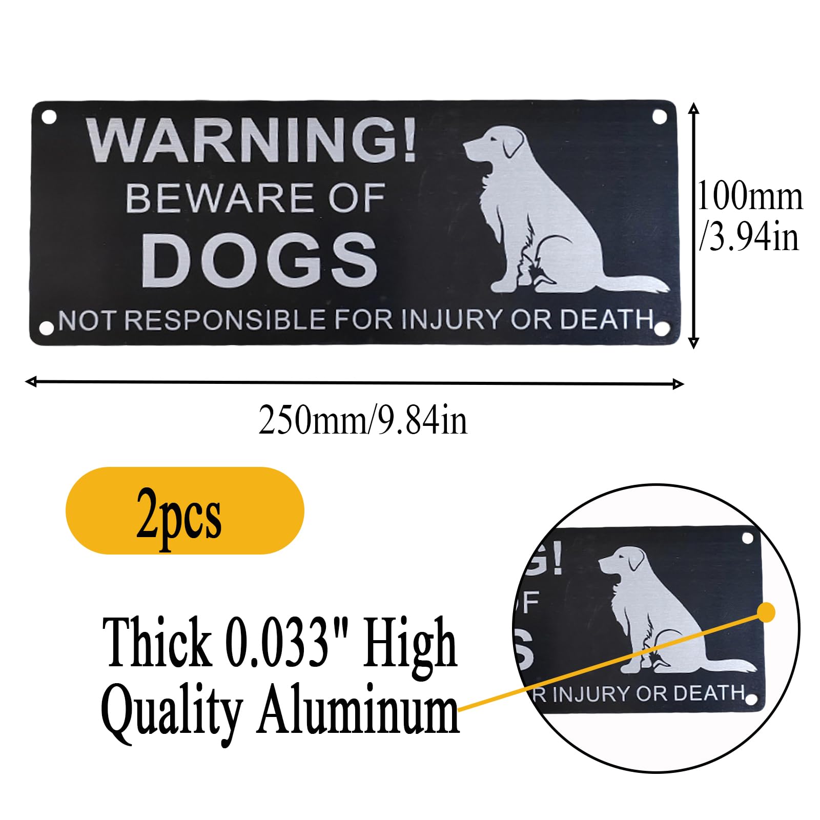 2-Pack Durable Aluminium Beware of the Dog Sign, Waterproof Warning Sign for Gates Fences Doors Indoor Outdoor - Image 2