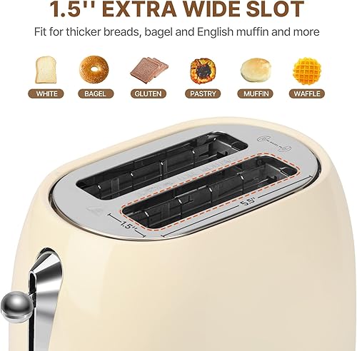 Miniatura 4 de Tostadora de 2 rebanadas con pantalla táctil inteligente, tostadora digital retro de acero inoxidable con ranura extra ancha de 1.5 pulgadas con