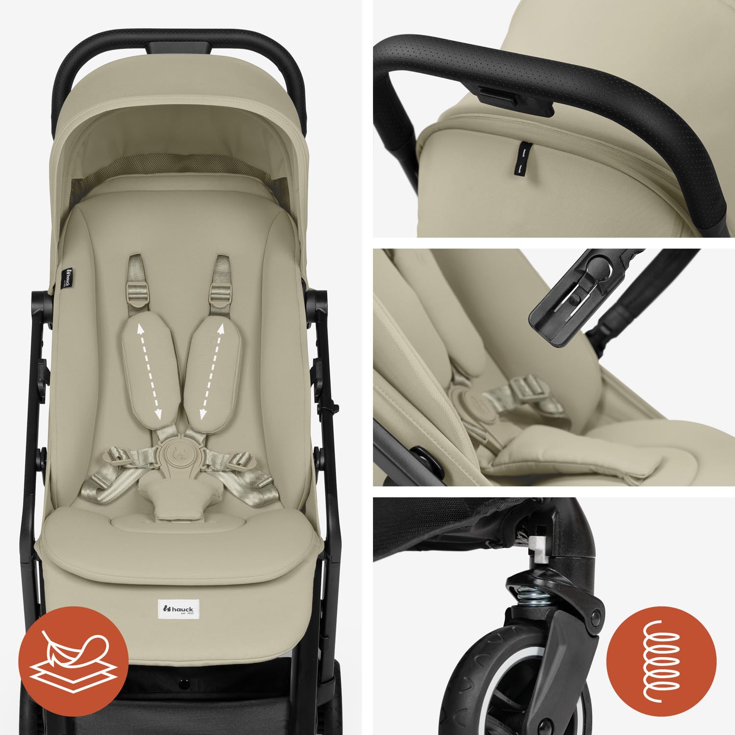 hauck Fly N Care Passeggino da Viaggio Ultracompatto e Leggero con Borsa di Trasporto e Adattatori Ovetto, Pieghevole con Una Mano, Schienale Reclinabile dalla Nascita a 22 kg, UPF 50+
