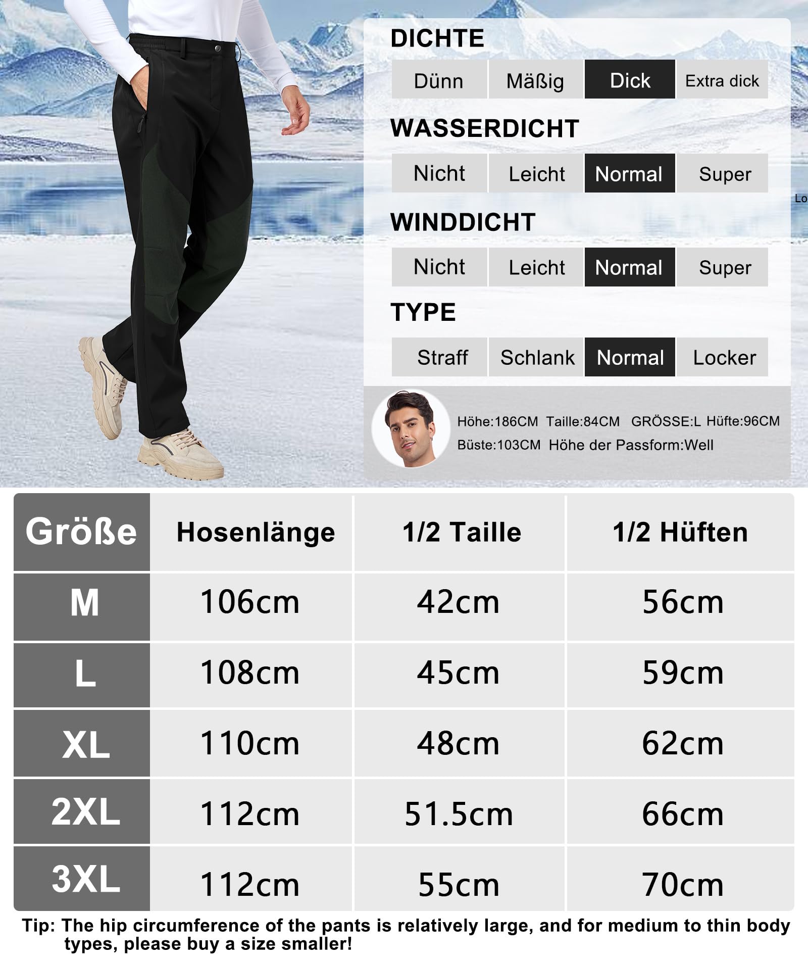 Pantaloni da Lavoro Uomo Invernali Pantaloni Trekking Antipioggia Impermeabili Termici Pantaloni Neve Sci Snowboard Caldo Antivento Tasca con Cerniera (Loose Fit)
