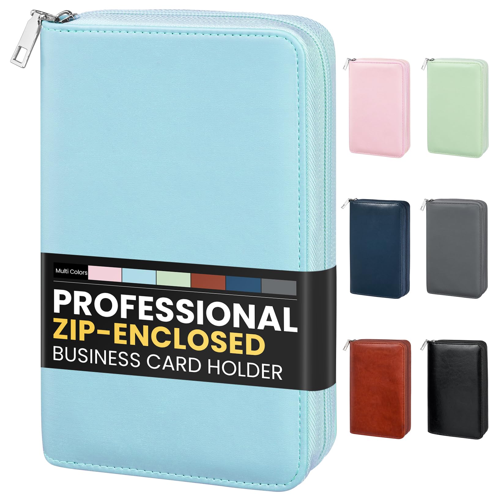 Sooez Zip-Enclosed Business Card Holder Organizer, Professional Credit Card Case Book for Women Men, 240 Capacity, Premium Vegan Leather Gift Card