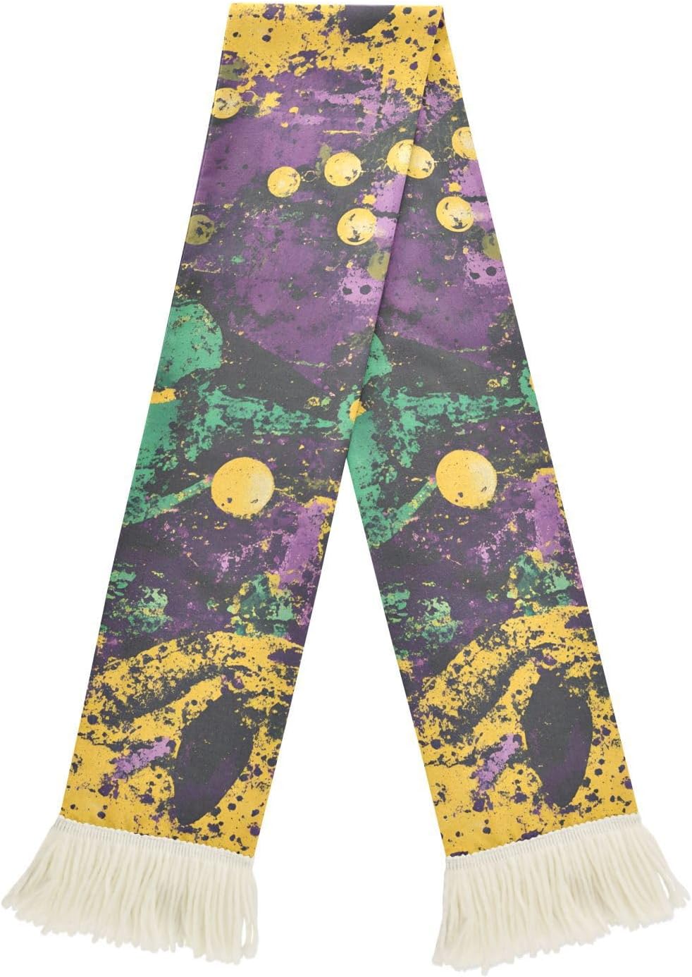 CHIFIGNO Vintage Mardi Grunge Sports Fan Scarf for Game Day, Soft Polyester Wrap, Quick Dry Fabric with Fringe Decor