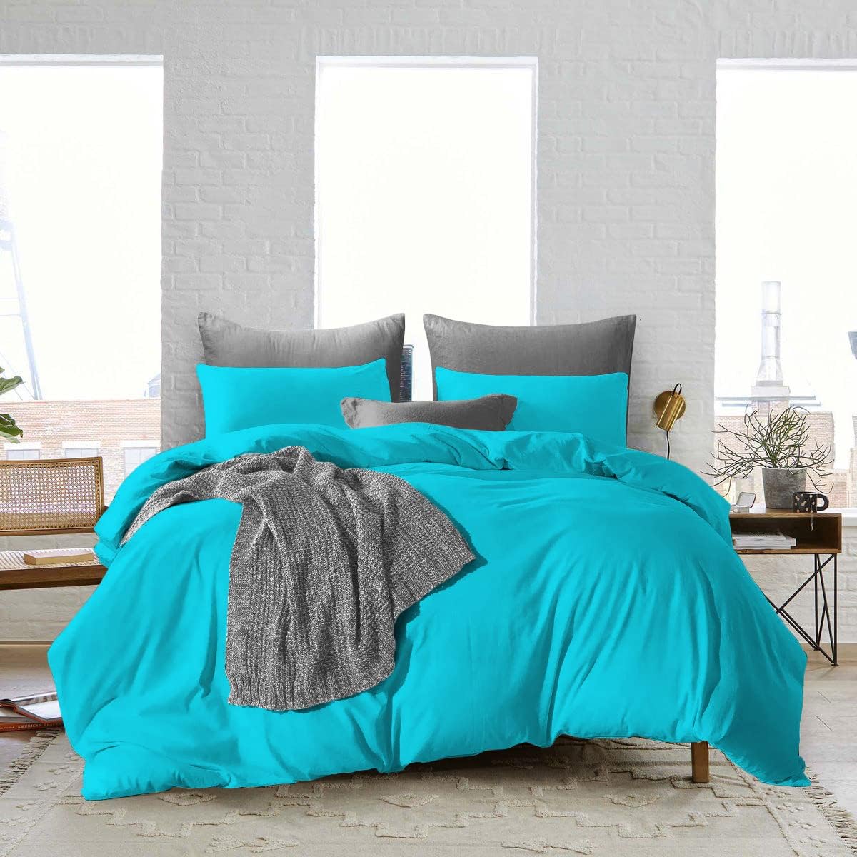 1000 Thread Count Oversized Queen 98x98 Size Turquoise Blue
