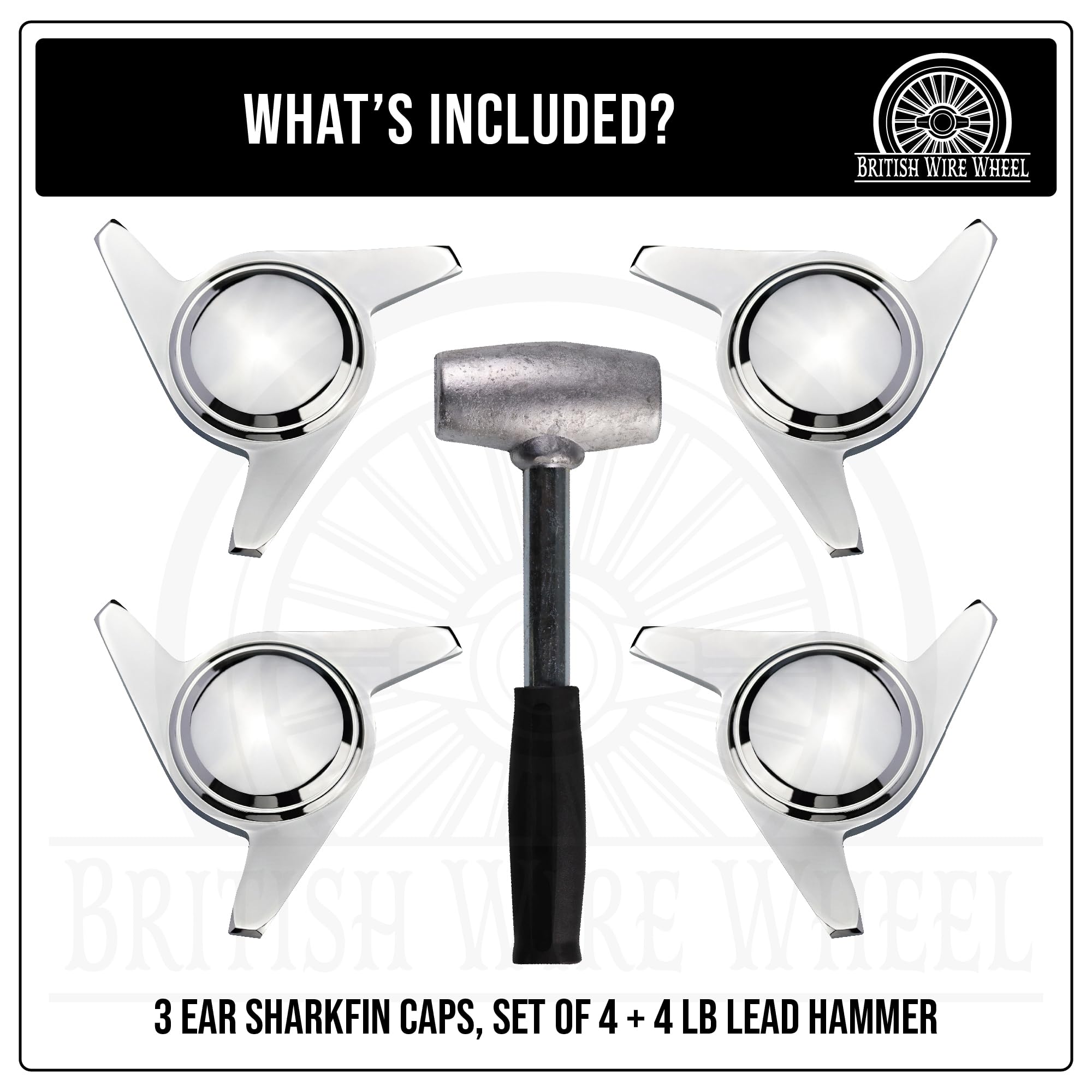 Amazon.com: British Wire Wheel 3 Ear Sharkfin Spinner Caps (Set of