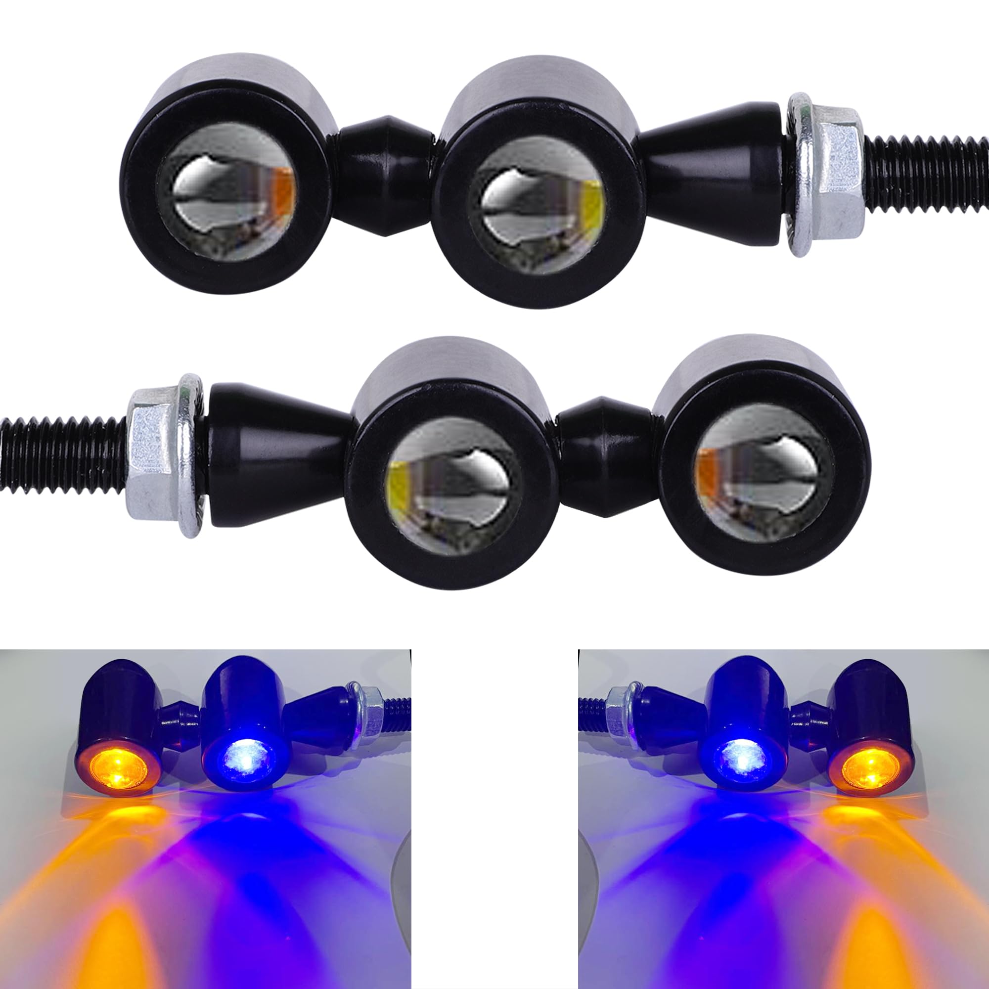 Grandbiker Mini Jet Twins Aluminum Bullet Shape Turn Signal Lights Indicator lights Double Color Universal for All Bikes Models Turn Signal Lights Motorcycle Indicator Light (Set Of 2) (Blue/Orange)-image-46