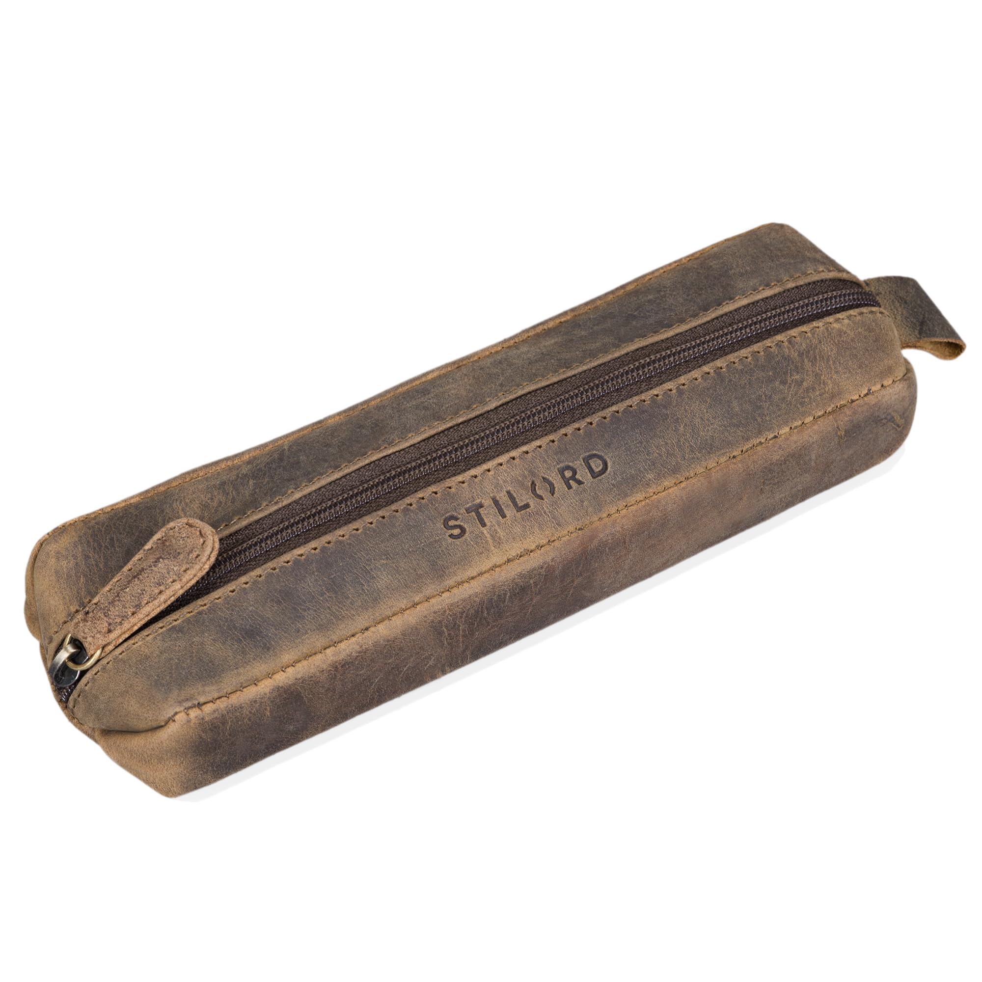 STILORD 'Quinn' Estuche de Piel Vintage para Colegio Instituto Universidad o Trabajo Portatodo o Bolsa de lápices pequeña para Estudiantes de auténtico Cuero