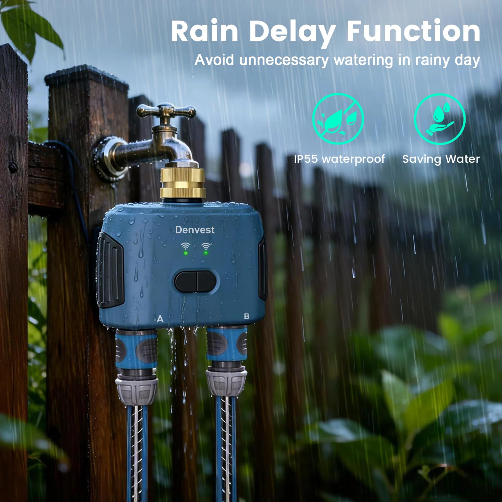 Temporizador de agua WiFi para manguera de jardín con entrada de latón, temporizador inteligente de manguera con concentrador WiFi, aplicación y control de voz, hasta 20 planes de riego, controlador