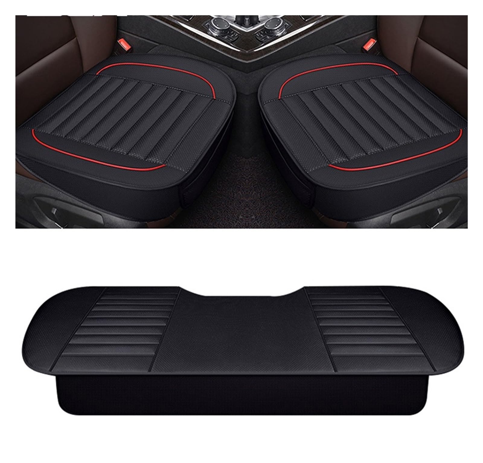 EDXNCVVM Four Seasons Car Chair Cover Breathable PU Leather Car Chair Cushion Anti Slip Pad Mat For Interior Accessories(Black 1 set)