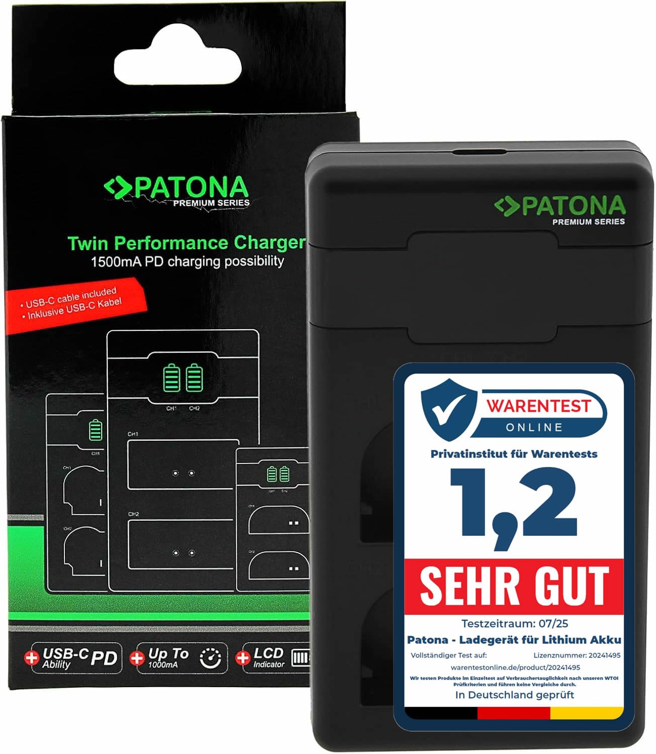 PATONA LP-E6NH LP-E6N LP-E6 Premium Caricabatterie PD-Performance (1500mA), Caricatore Dual LCD USB-C PD/QC capace, ricarica rapida con alimentatore 20W compatibile con Canon EOS R5 R6 R7 5D 6D XC10