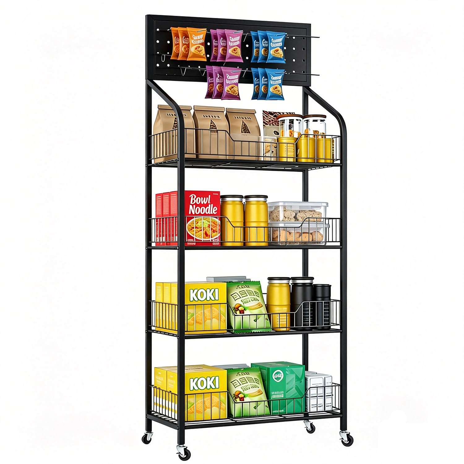 4-stufig Snackregal,Einzelhandels-Ausstellungsregale,Schwarz