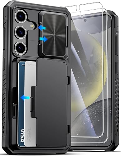 Miniatura 13 de ATATOO Funda para Samsung Galaxy S24 FE con tarjetero (almacena 4-5 tarjetas) [bloqueo RFID] y cubierta de cámara deslizante, protección de grado