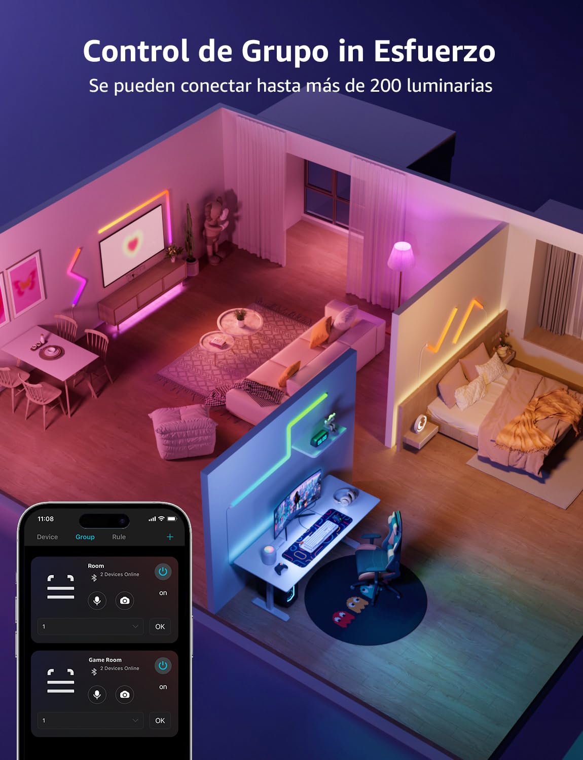 Lepro WL1 AI Barras de Luz LED Pared Inteligente, Funciona con Alexa y Google Home para Sala de Juego y PC Decoración, Diseñador de Iluminación AI Personalizado, Sync de Música y Control de Voz, 6Pcs