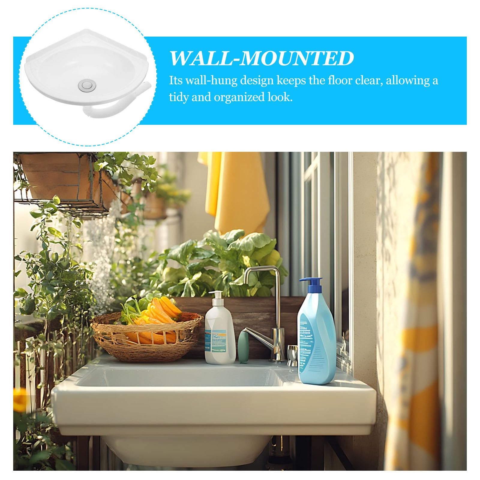 Uonlytech Lavandino angolare: Lavandino da bagno a parete angolare triangolare per bagni piccoli - Mobiletto sospeso per bagni compatti e aree di servizio
