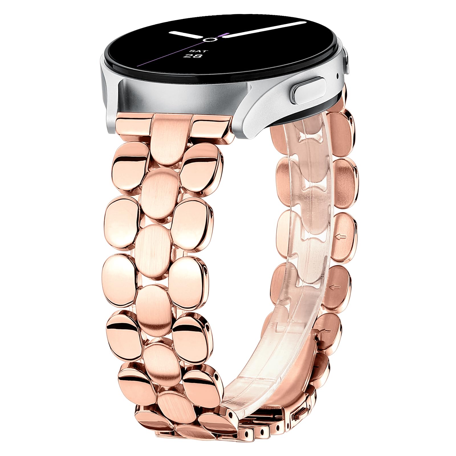 Photo 1 of Designer Bands for Samsung Galaxy Watch 7/6/5/4 40mm Active 2 FE 40mm 44mm/Watch 6/4 Classic/5 Pro/3, 20mm Stainless Steel Metal for Samsung Watch Bands Women Rose Gold