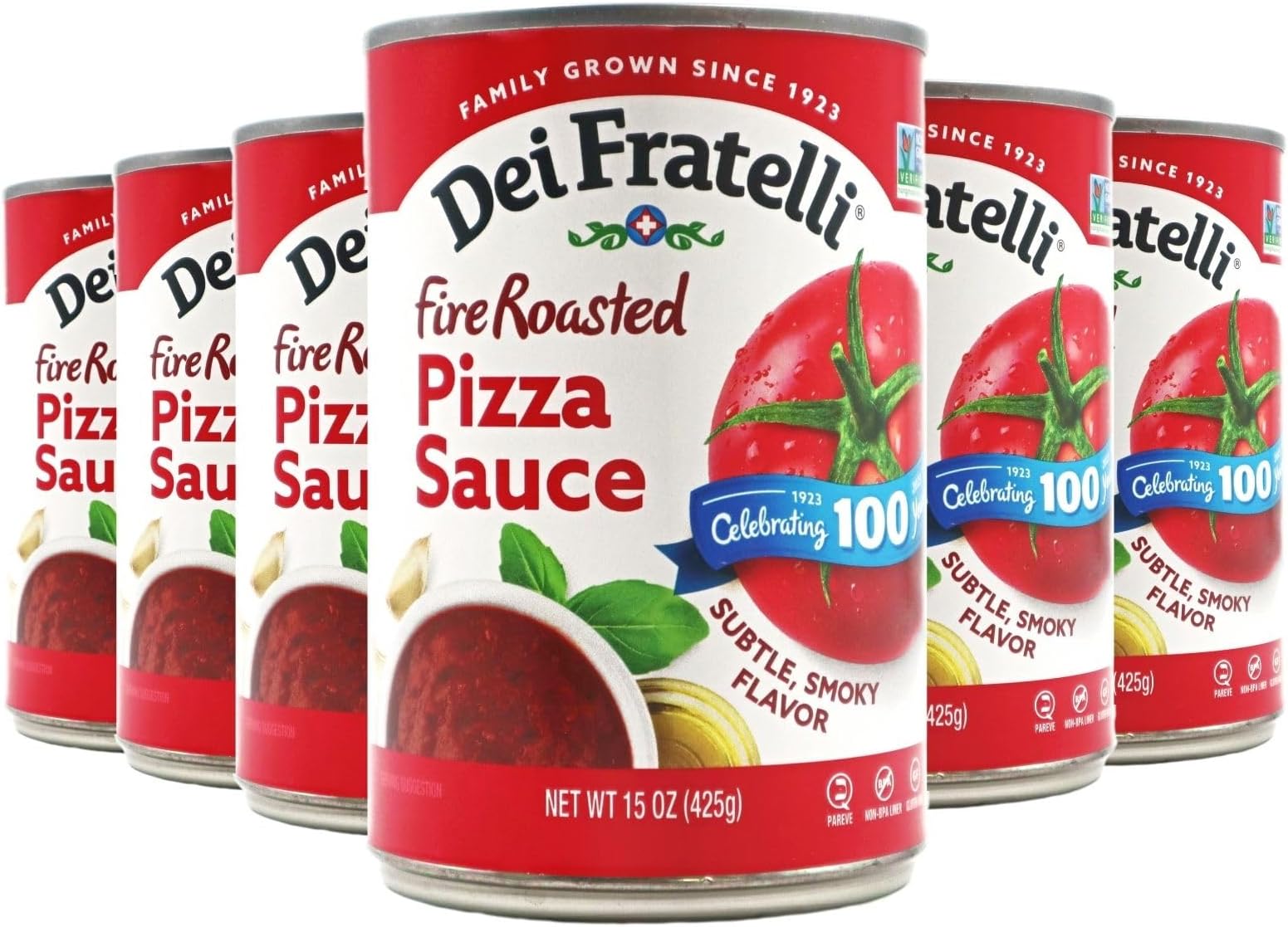 Dei Fratelli Fire Roasted Pizza Sauce (15 oz. Cans, 6 pack) - Vine-Ripened - No Water Added – Non-GMO, Gluten-Free