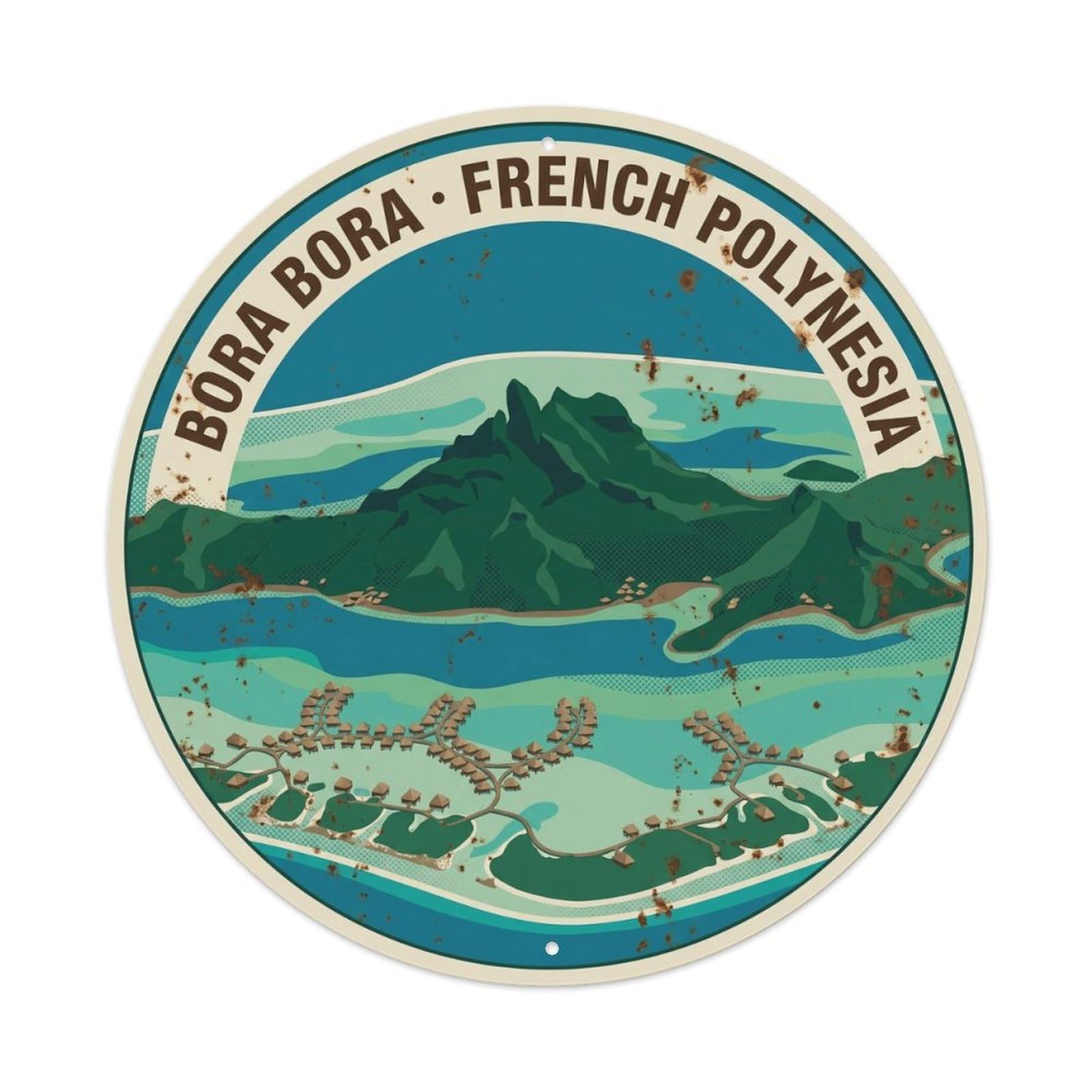 Olyhtr 8X8inch Classic Style Bungalow Borabora Otemanu Lagoon Aerial Retro Metal Tin Sign